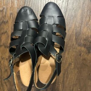 Black Leather Woven Sandals